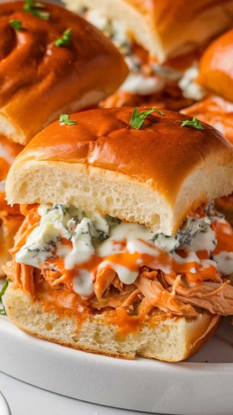 Buffalo Chicken Sliders with Blue Cheese Crumbles