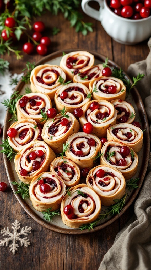 Cranberry Turkey Pinwheels arranged on a platter