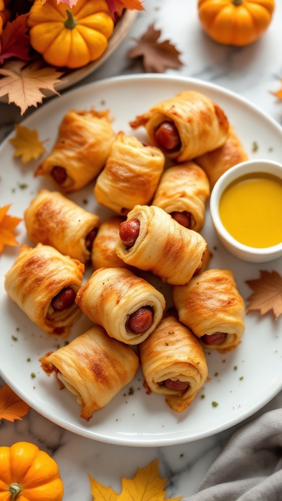 Plate of Pigs in Blanket with dipping sauce