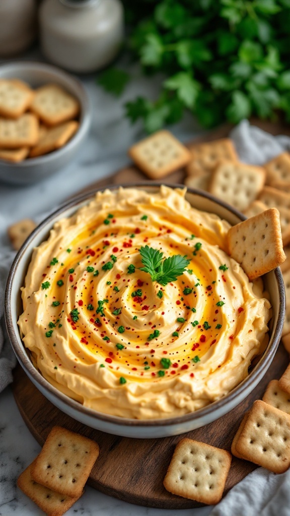 Creamy pimento cheese spread served with crackers