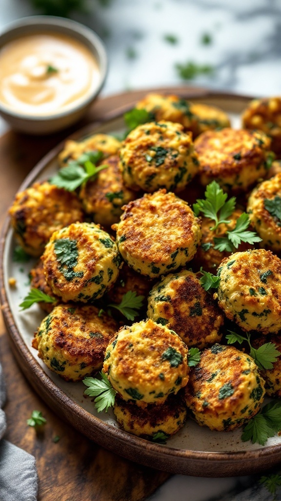 Delicious spinach bites served with dipping sauce