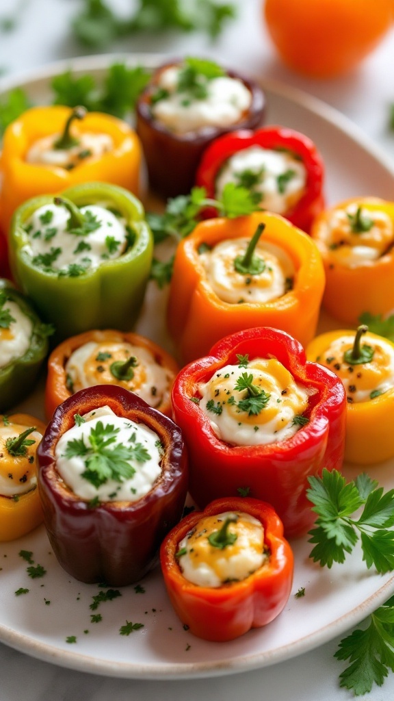 Stuffed mini peppers with cream cheese and herbs on a plate