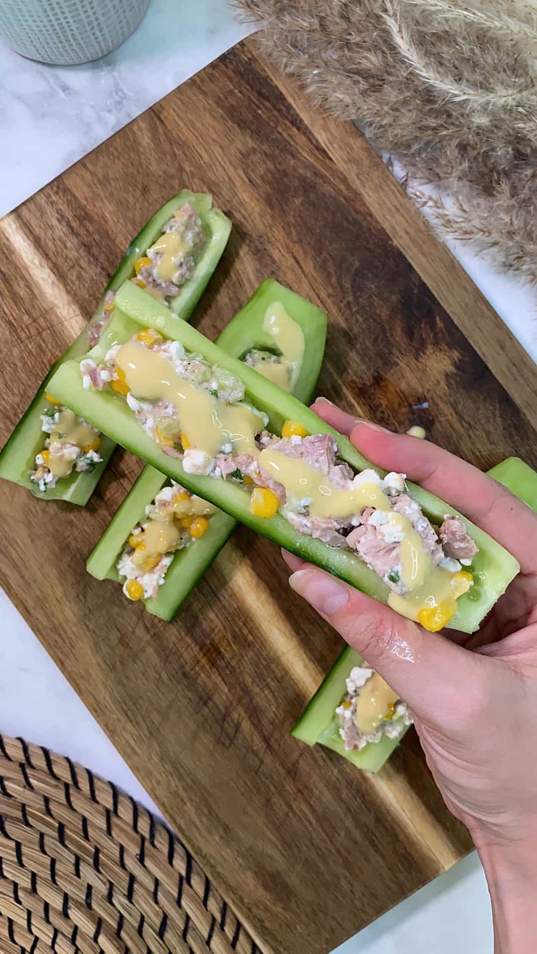 Honey Mustard Cucumber Boats
