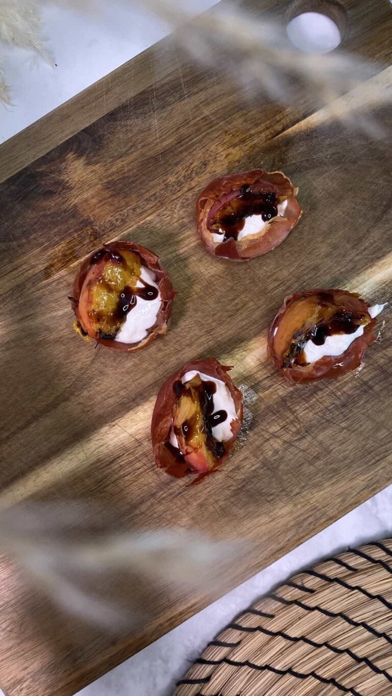 Prosciutto Bites with Roasted Peaches and Burrata