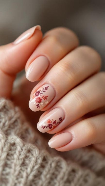 Thanksgiving floral nail art featuring soft colors and delicate flower designs.