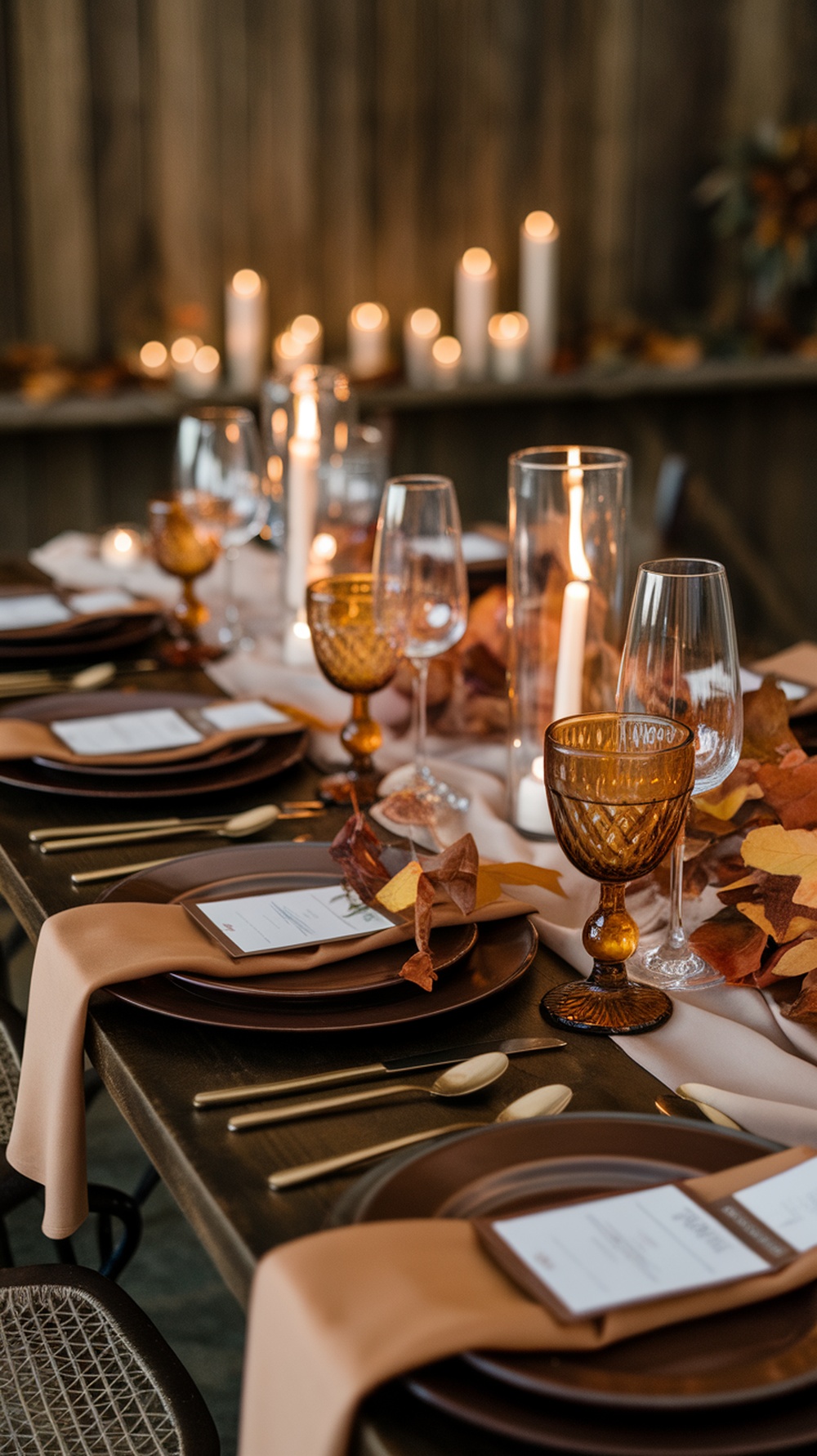 Elegant wedding tablescape featuring brown and caramel colors