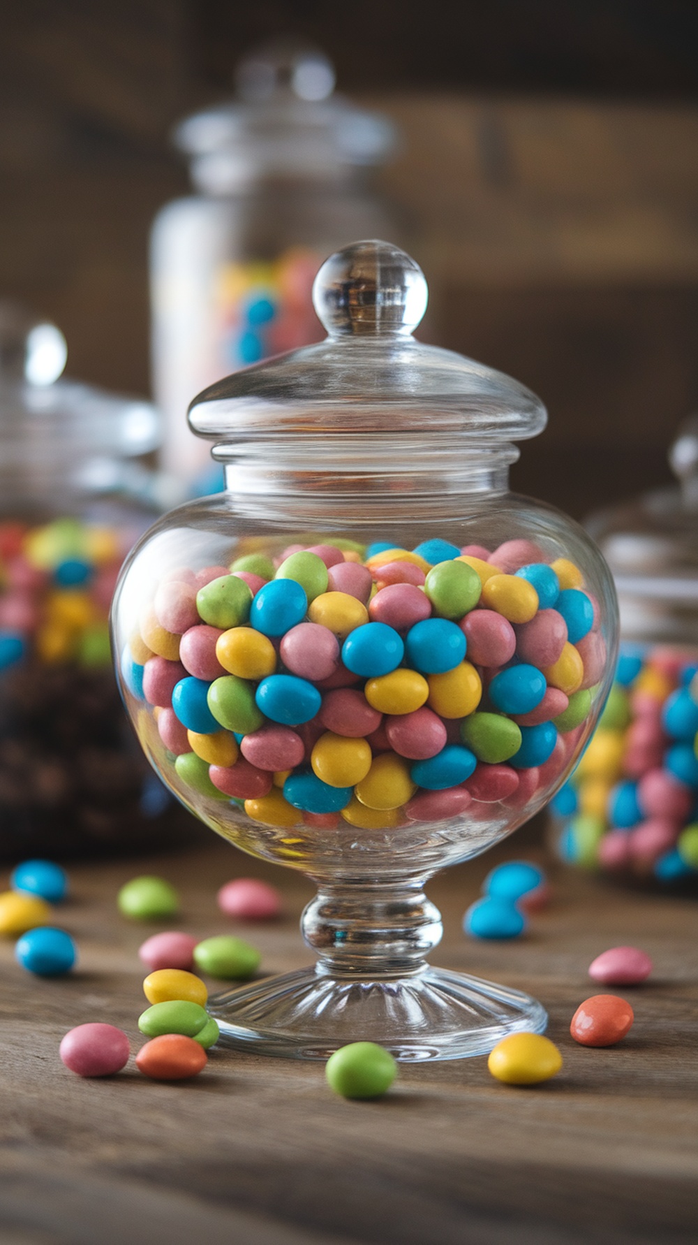 A glass jar filled with colorful candies, symbolizing gratitude and family togetherness.
